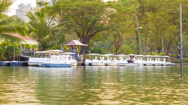 Footage 4k Timelapse, Lake view in Lumphini Park, Public park where is settle at the center of Bangkok on a rented boat activity.