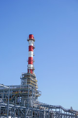 Petrochemistry. Chimney. Complex for the processing of hydrocarbons at an oil refinery.