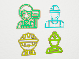 electrician 4 icons set, 3D illustration