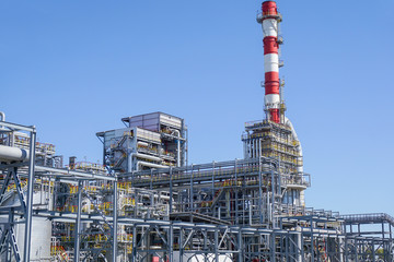 Petrochemistry. Chimney. Complex for the processing of hydrocarbons at an oil refinery.
