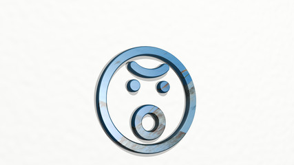SMILEY ANGRY 3D icon on the wall, 3D illustration