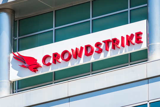 August 11, 2020 Sunnyvale / CA / USA - Close up of Crowdstrike logo at their headquarters in Silicon Valley; CrowdStrike Holdings, Inc. is a cyber-security technology company