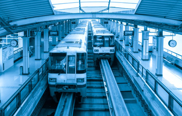 Obraz premium Two trains are in the subway station
