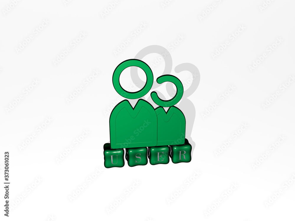 Poster user 3d icon object on text of cubic letters, 3d illustration