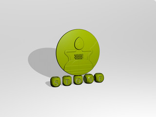 stove 3D icon over cubic letters, 3D illustration