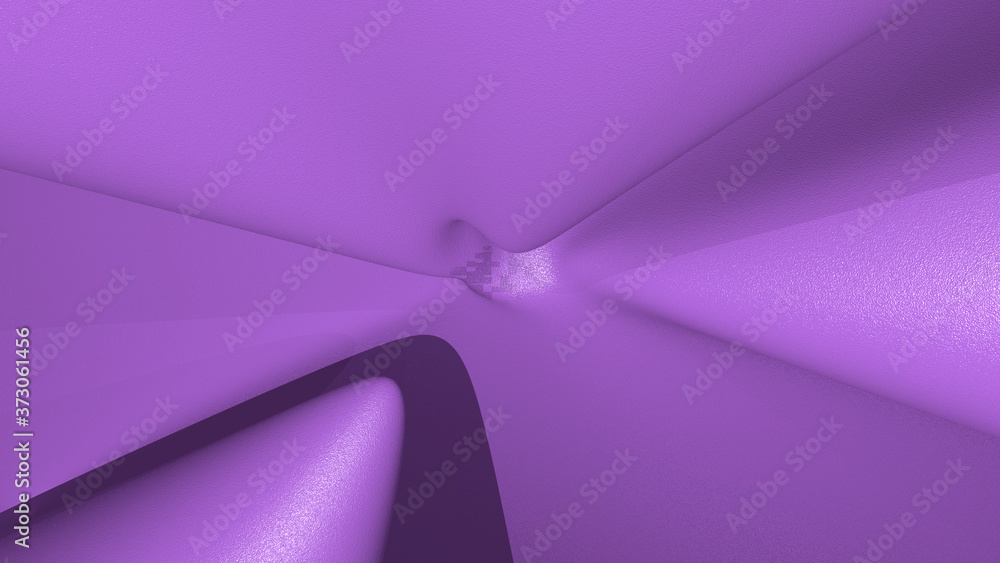 Poster chaotic 3d abstract background of curved geometrical patterns of blue violet color with lighting and