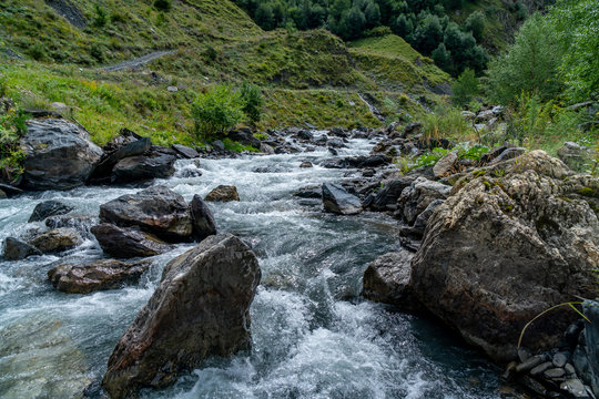 The mountain river Argun in Upper Khevsureti, Georgia