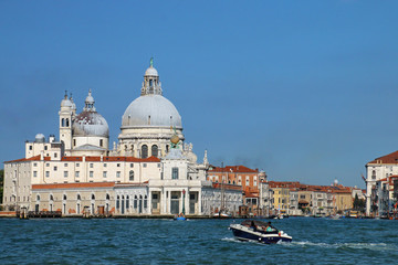 Fototapeta na wymiar Basilica di Santa Maria della Salute on Punta della Dogana in Venice, Italy