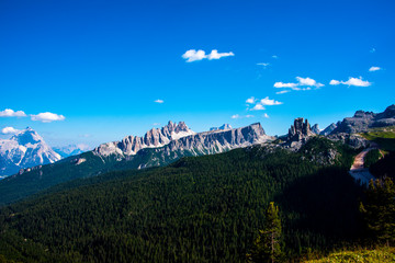 woods and peaks in the Dolomites