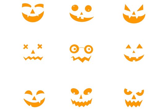 Halloween pumpkin face. Display of the ghostly smile of an orange pumpkin isolated white background. Show the face of pumpkin devil for Halloween holiday.