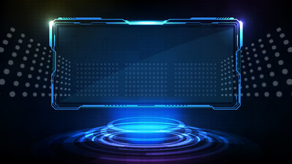 abstract futuristic background of blue glowing technology sci fi frame hud ui - obrazy, fototapety, plakaty