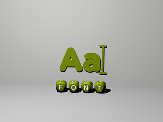 3D illustration of font graphics and text made by metallic dice letters for the related meanings of the concept and presentations, 3D illustration
