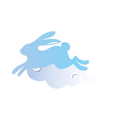 Blue rabbit with cloud of mid autumn harvest festival vector design