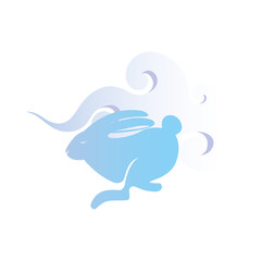 Blue rabbit with cloud of mid autumn harvest festival vector design