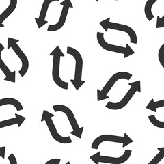 Arrow rotation icon in flat style. Sync action vector illustration on white isolated background. Refresh button seamless pattern business concept.