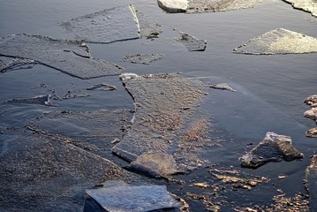 ice melts on the river at dawn, Moscow