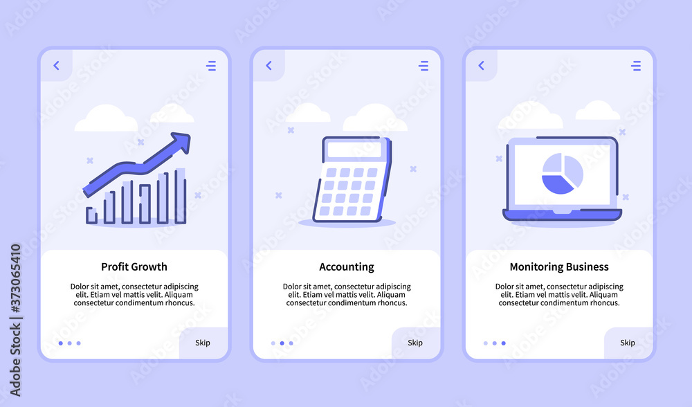 Poster profit growth accounting monitoring business for mobile apps template banner page ui with three vari