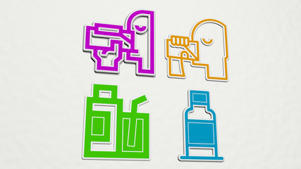 DRINKING WATER colorful set of icons, 3D illustration