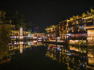 Scenery view in the night of fenghuang old town .phoenix ancient town or Fenghuang County is a county of Hunan Province, China