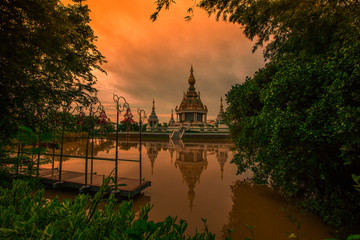 The background of an important tourist attraction in Khon Kaen Province (Wat Thung Setthi) is a large pagoda in the middle of a swamp, tourists always come to see the beauty in Thailand