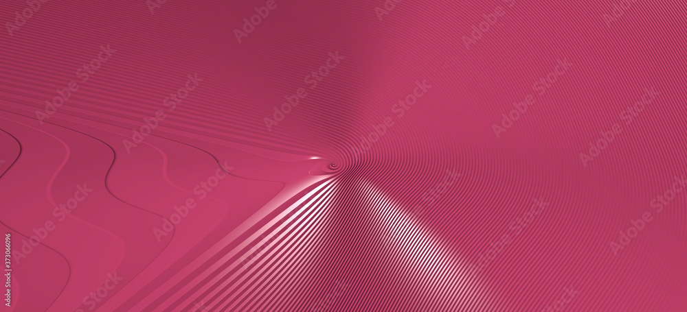 Poster chaotic 3d abstract background of curved geometrical patterns of crimson color with lighting and sha