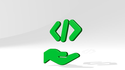 PROGRAMMING HOLD CODE 3D icon casting shadow, 3D illustration