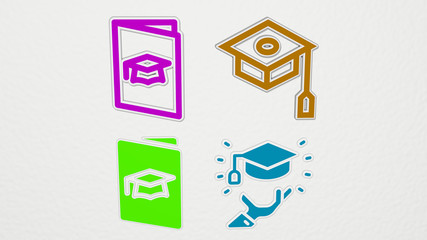 graduation colorful set of icons, 3D illustration