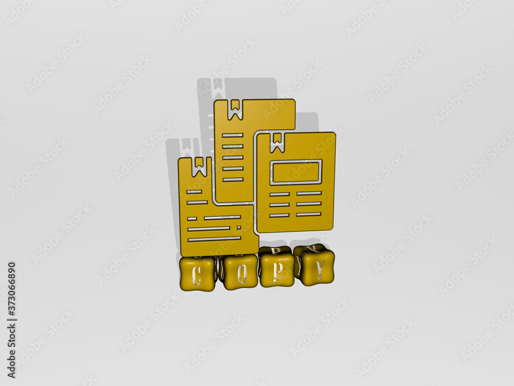 Poster copy 3d icon object on text of cubic letters, 3d illustration