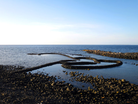 The Twin Hearts Stone Weir (七美雙心石滬) in Qimei (sometimes spelled Cimei) Island, Penghu County, TAIWAN