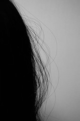 black hair and white background