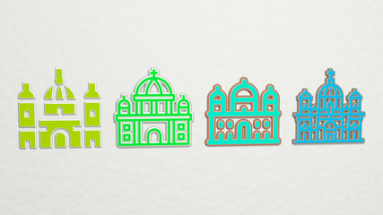 berlin cathedral 4 icons set, 3D illustration