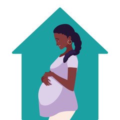 black pregnant woman cartoon in house vector design
