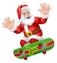 Santa Claus skater skating on his skateboard Christmas cartoon