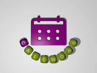 calendar text around the 3D icon, 3D illustration