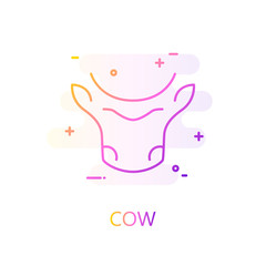 Silhouette of head of cow in color line style. Vector gradient icon.