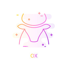 Silhouette of ox in color line style. Vector gradient icon.