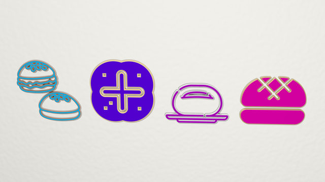 BUN 4 icons set, 3D illustration