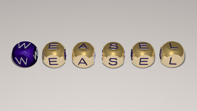 weasel text of cubic individual letters, 3D illustration