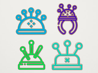 pin cushion 4 icons set, 3D illustration