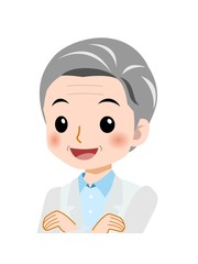 白衣を着た白髪の女性