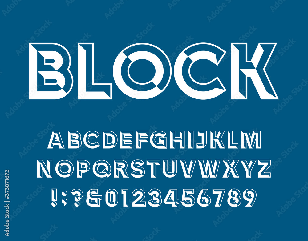 Fototapete block alphabet vector font. chiseled block letters and numbers. stock vector typescript for your des