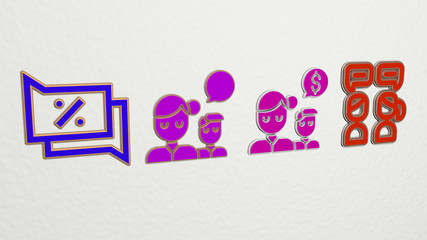 conversation 4 icons set, 3D illustration