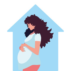 pregnant woman cartoon in house vector design