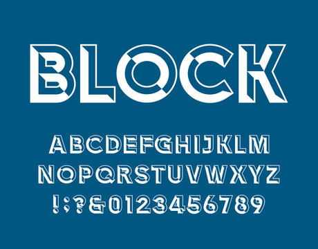 Block Alphabet Vector Font. Chiseled block letters and numbers. Stock vector typescript for your design.