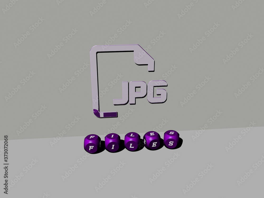 Poster 3d illustration of files graphics and text made by metallic dice letters for the related meanings of