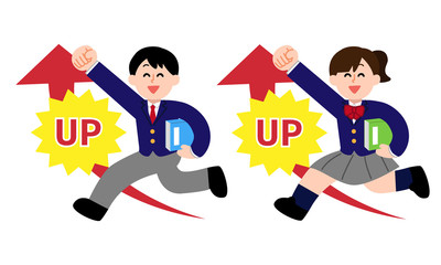 勉強する男子女子 セーラー服 学ラン セット シンプル Wall Mural マメハル