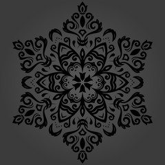 Oriental vector pattern with black arabesques and floral elements. Traditional classic round ornament. Vintage pattern with arabesques