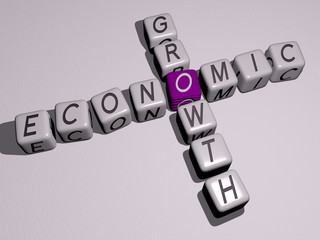 ECONOMIC GROWTH crossword by cubic dice letters, 3D illustration