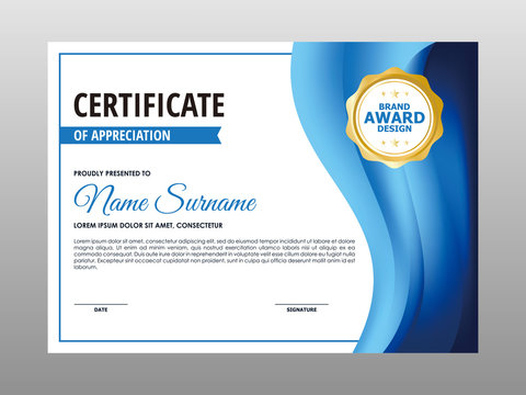 Simple Fresh Blurry Blue Wavy Certificate Design, Professional Modern Certificate Template Vector