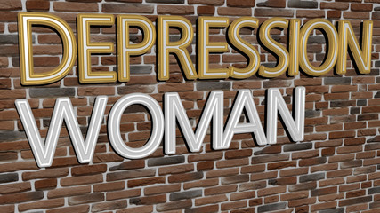 DEPRESSION WOMAN text on textured wall, 3D illustration